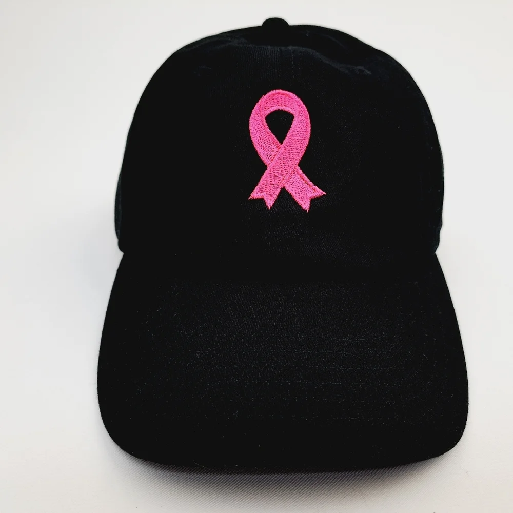 Breast Cancer Awareness Embroidered Hat Cap Relaxed Cotton Black